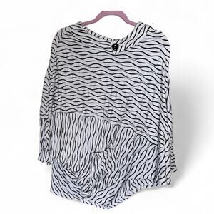 Habitat White Black Striped Oversized Blouse Womens M Lagenlook Slouchy Top